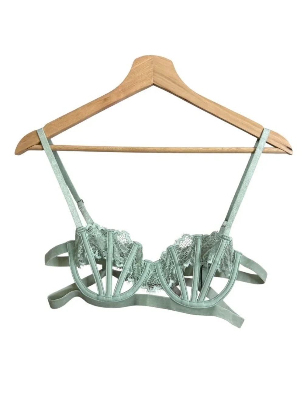 Thistle & Spire Fairy Sultry Sidney Velvet Open Cup Bra 36B Jade Mint Green